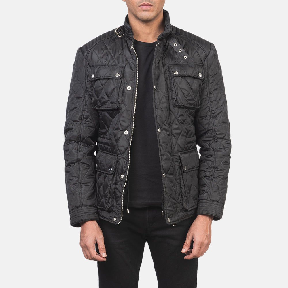 Men's Nelson キルティング ブラック Windbreaker レザージャケット メンズ in Black Polyester - Front Profile View &amp; Tailored Silhouette | Buy Online