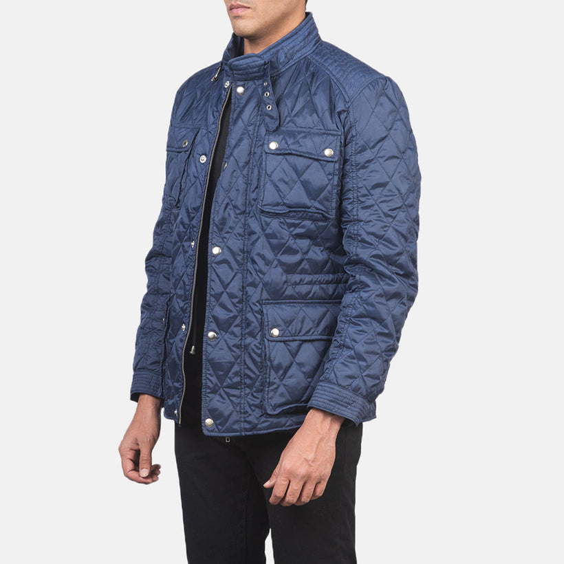 Nelson キルティング ブルー Windbreaker レザージャケット メンズ