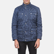 Men's Nelson キルティング ブルー Windbreaker レザージャケット メンズ - Lateral Side Profile View Showing Sleeve Cut &amp; Athletic Taper Fit