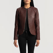 
Nexi Quilted Maroon Leather Jacket - 袖の立体カッティングと洗練されたテーパードフィットを見せる側面ビュー
