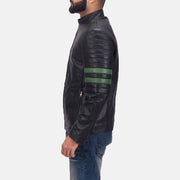 Night Trooper レザージャケット メンズ - Lateral Side Profile View Showing Sleeve Cut &amp; Athletic Taper Fit