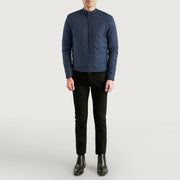 Close-Up Detail of Snap Button Band & Zipper Hardware on Men's Nyle Quilted Windbreaker Jacket