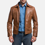 
Old School ブラウン レザージャケット メンズ in Brown Sheepskin Leather - 正面スタイル＆テーラードシルエット | 公式オンライン通販