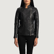 Women's Orient Grain キルティング ブラック レザーライダースジャケット レディース in Black Sheepskin Leather - Front Profile View &amp; Tailored Silhouette | Buy Online