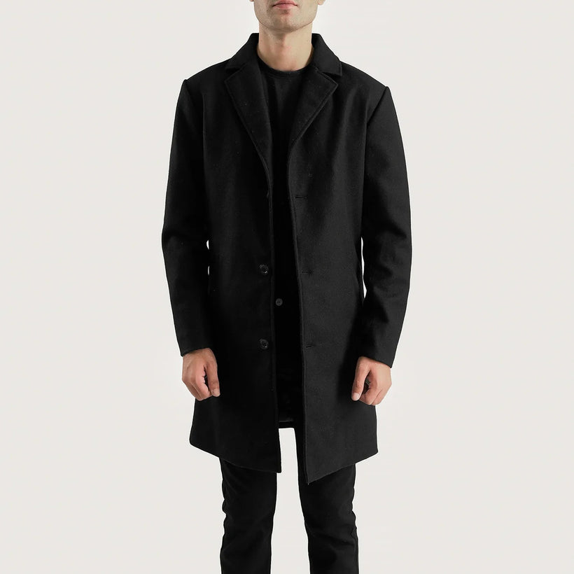 Petrillo ブラック Wool Single Breasted レザーコート メンズ