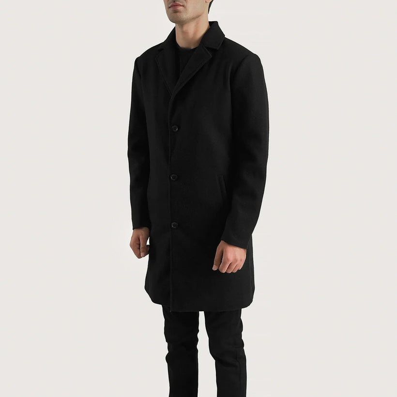 Petrillo ブラック Wool Single Breasted レザーコート メンズ