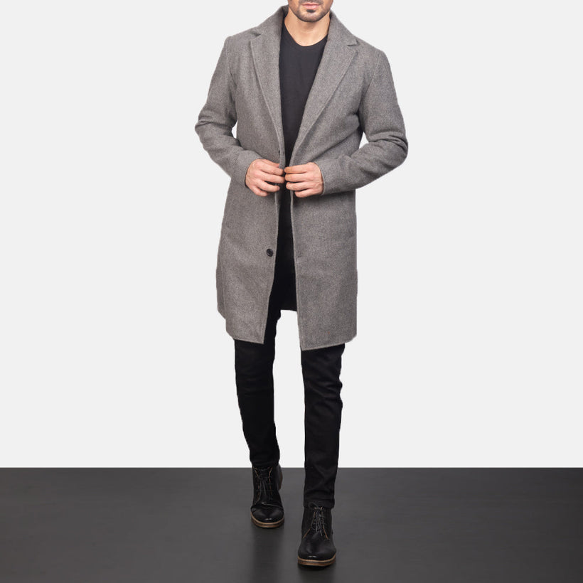 Petrillo グレー Wool Single Breasted レザーコート メンズ