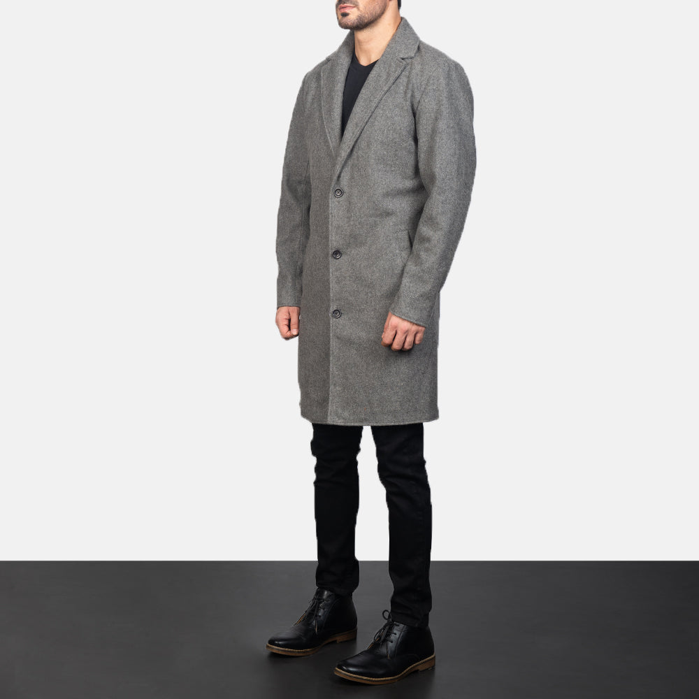 
Grey Synthetic Wool Trench Coat - 美しい肩のラインと裾の仕立てが際立つ背面ビュー