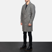 
Grey Synthetic Wool Trench Coat - 美しい肩のラインと裾の仕立てが際立つ背面ビュー