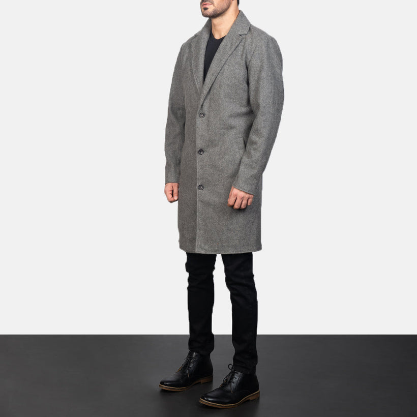 Petrillo グレー Wool Single Breasted レザーコート メンズ