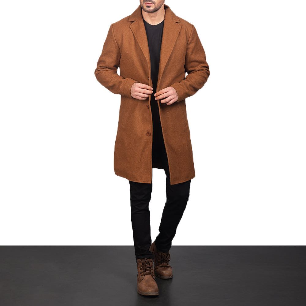 
Khaki Synthetic Wool Trench Coat - 美しい肩のラインと裾の仕立てが際立つ背面ビュー