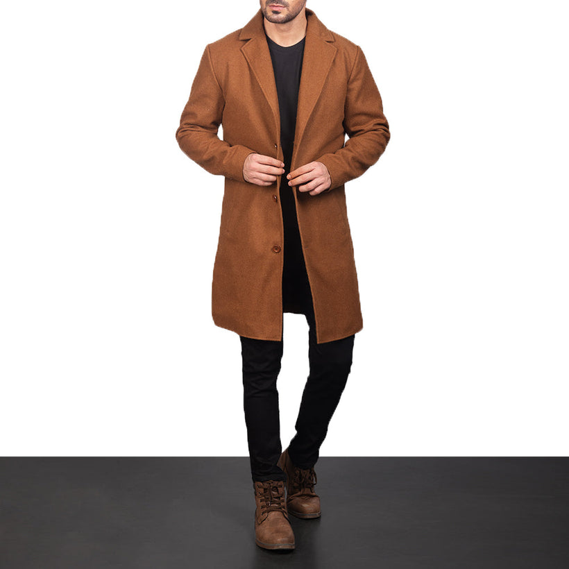Petrillo Khaki Wool Single Breasted レザーコート メンズ