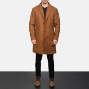 
クローズアップ詳細 of Notch & Button Hardware on Petrillo Khaki Wool Single Breasted レザーコート メンズ