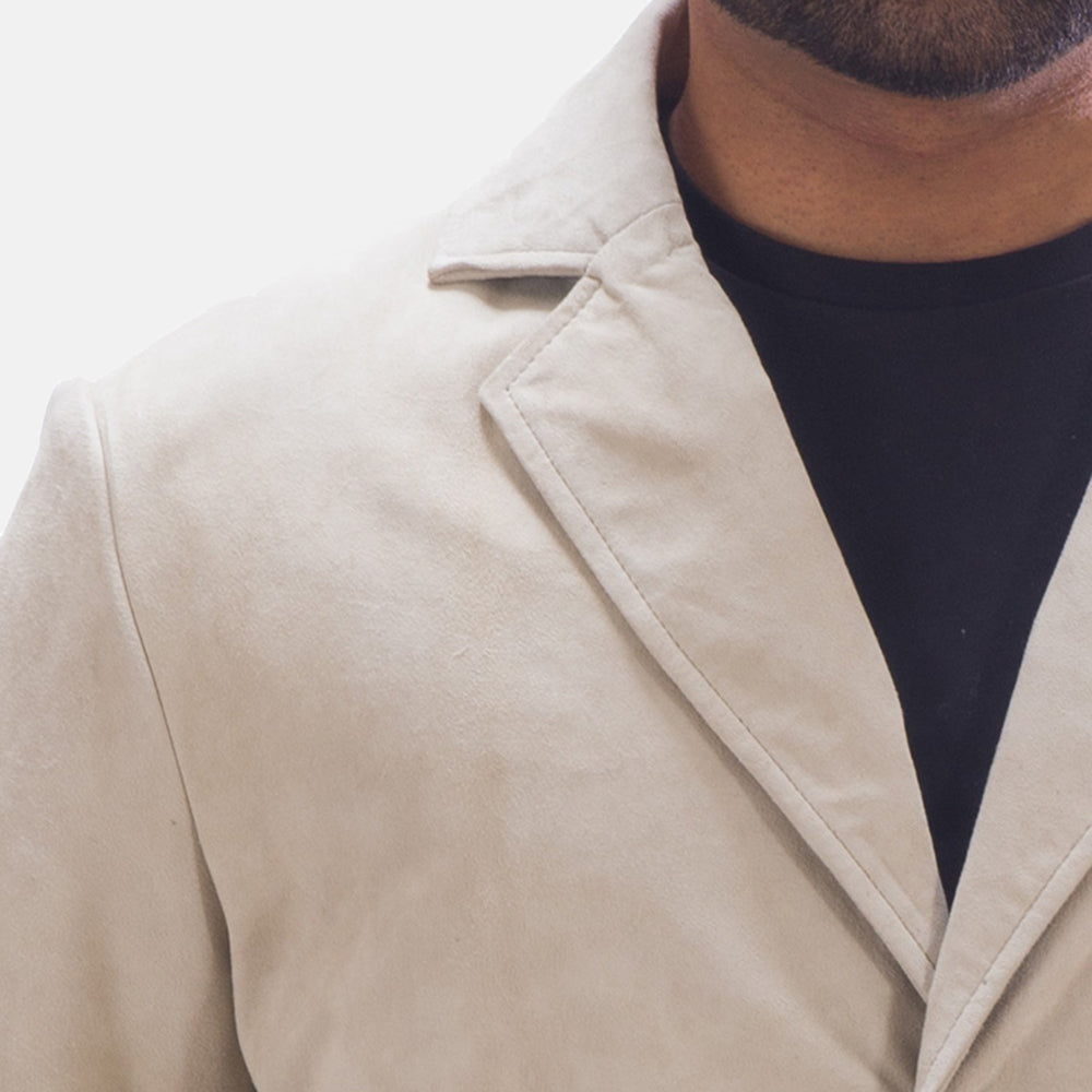 Men's Professor By Day Suede レザーテーラードブレザー メンズ - Lateral Side Profile View Showing Sleeve Cut &amp; Athletic Taper Fit