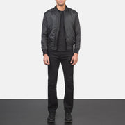 Men's Ramon ブラック レザーボンバージャケット メンズ - Lateral Side Profile View Showing Sleeve Cut &amp; Athletic Taper Fit