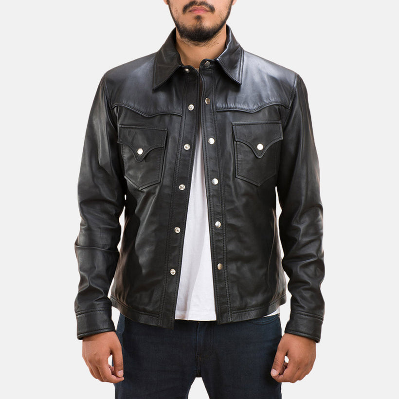 Ranchson ブラック Leather Shirt メンズ