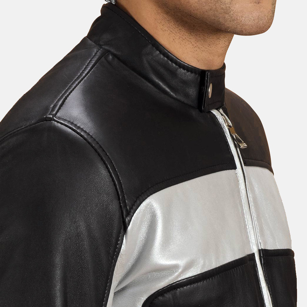 Randolf Silver ブラック レザーライダースジャケット メンズ - Lateral Side Profile View Showing Sleeve Cut &amp; Athletic Taper Fit