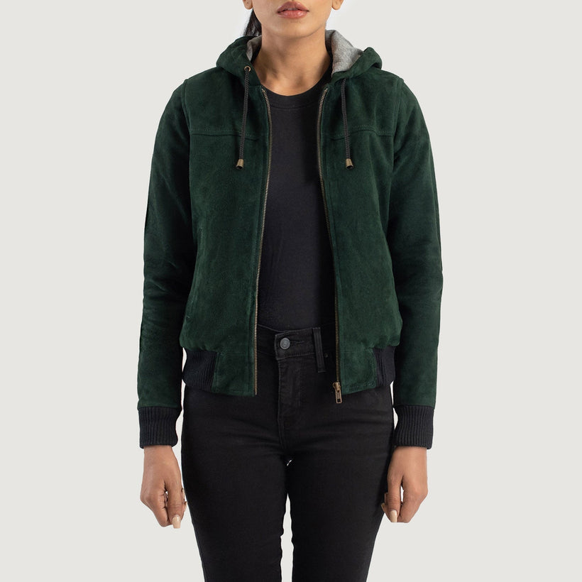 Rebella Hooded レザーボンバージャケット レディース
