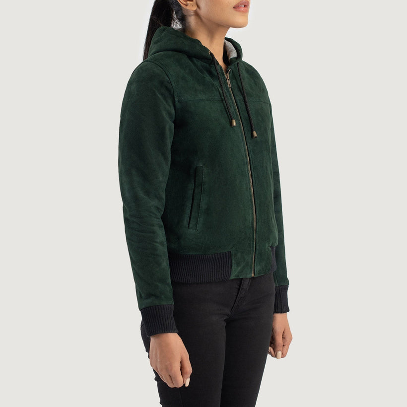 Rebella Hooded レザーボンバージャケット レディース