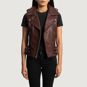
Maroon Sheepskin Leather Biker Jacket - 美しい肩のラインと裾の仕立てが際立つ背面ビュー