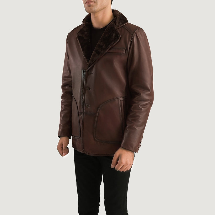 Rocky ブラウン Fur レザーコート メンズ