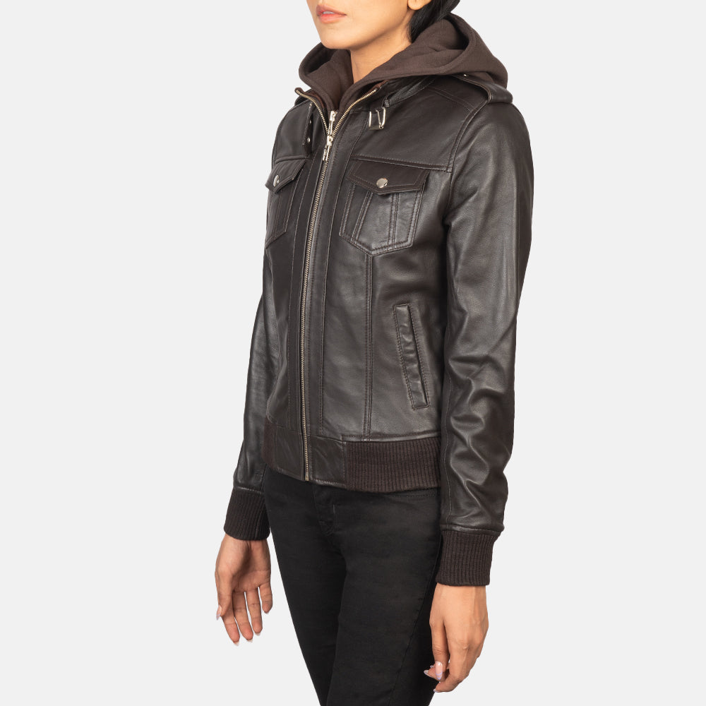 
Brown Sheepskin Leather Bomber Jacket - 美しい肩のラインと裾の仕立てが際立つ背面ビュー