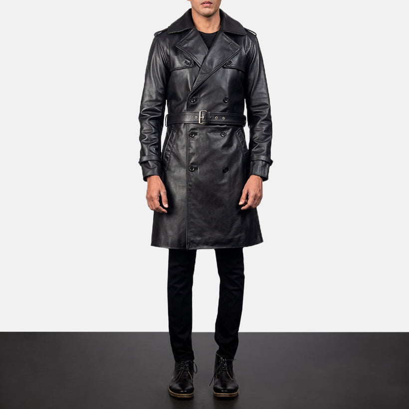 Royson ブラック Leather Duster レザーコート メンズ
