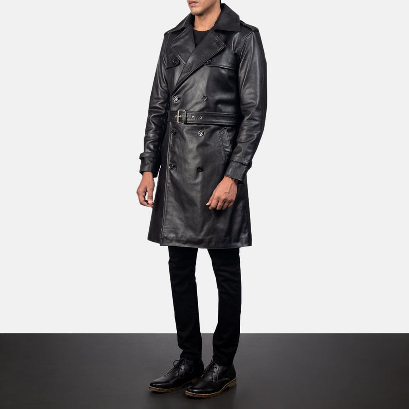 Royson ブラック Leather Duster レザーコート メンズ