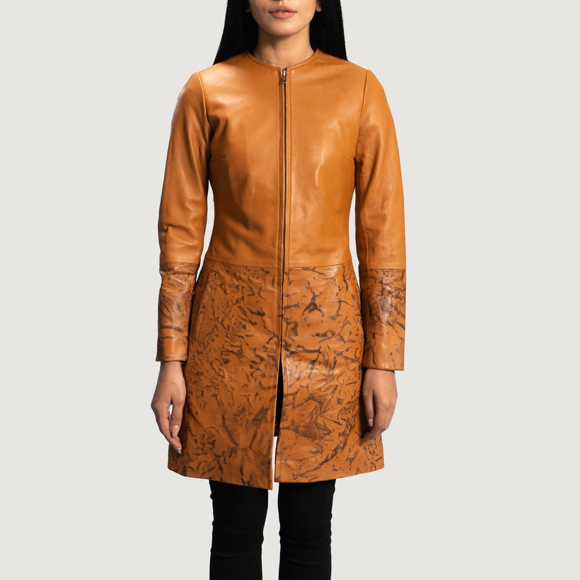 Sandy タン Dye レザーコート レディース