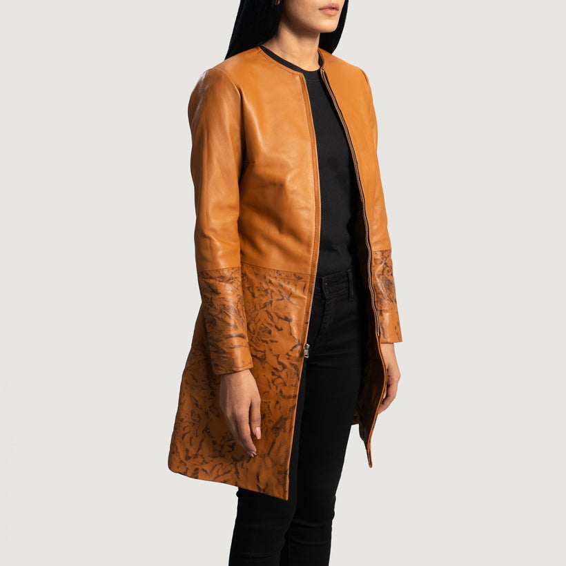 Sandy タン Dye レザーコート レディース