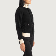 
Black Goatskin Suede Bomber Jacket - 美しい肩のラインと裾の仕立てが際立つ背面ビュー
