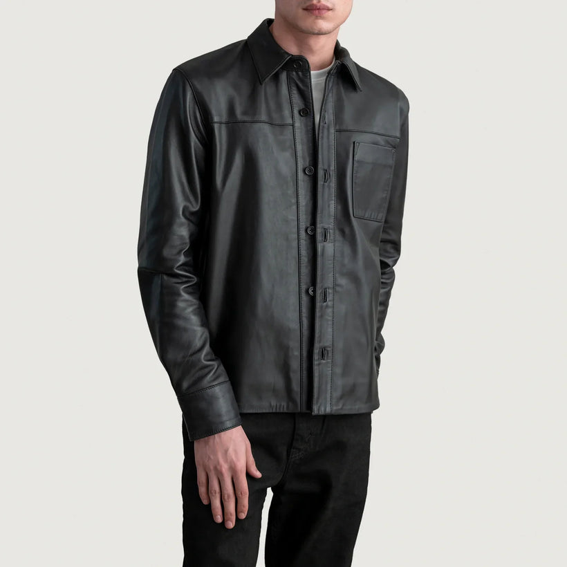 Scout ブラック Leather Shirt メンズ