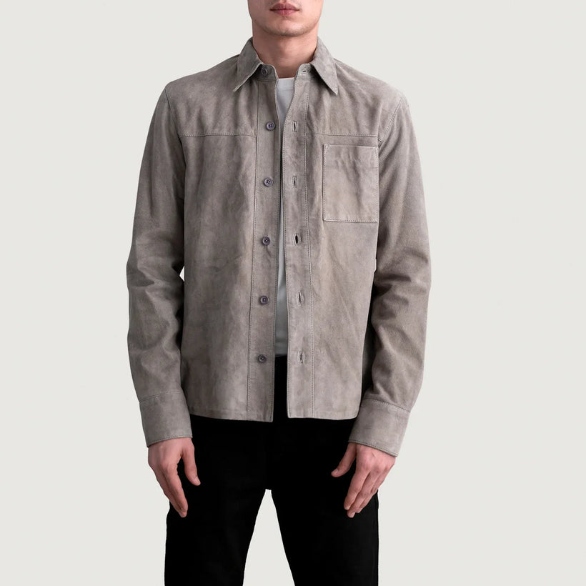 Scout Grey Suede Leather Shirt メンズ