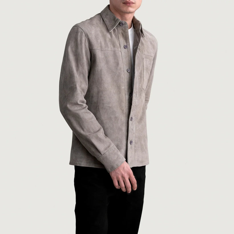 Scout Grey Suede Leather Shirt メンズ
