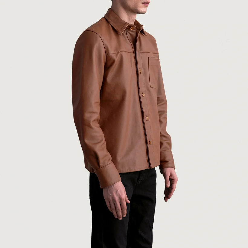 Scout Matte ブラウン Leather Shirt メンズ