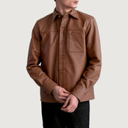 Scout Matte ブラウン Leather Shirt メンズ - Lateral Side Profile View Showing Sleeve Cut &amp; Athletic Taper Fit