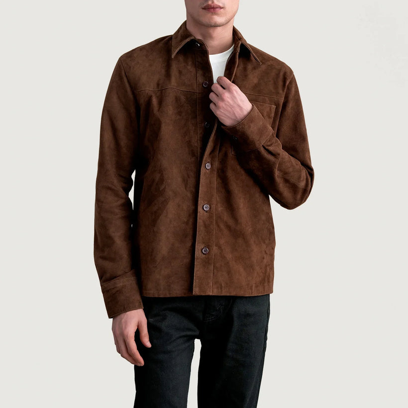 Scout Mocha Suede Leather Shirt メンズ