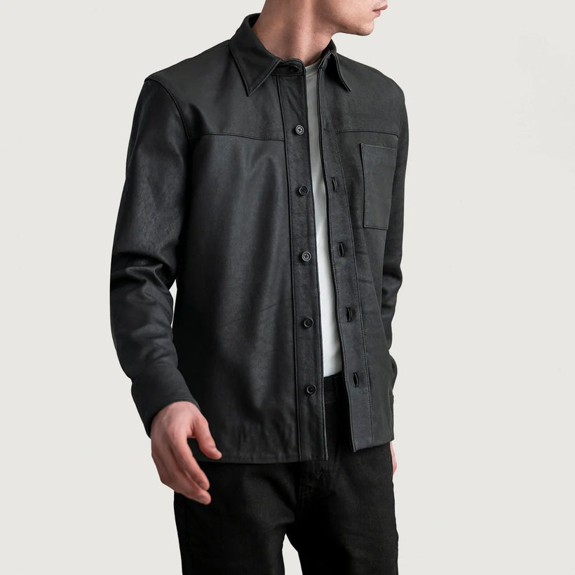 Scout Tumbled ブラック Leather Shirt メンズ