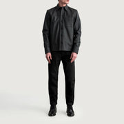 
クローズアップ詳細 of Shirt & Buttons Hardware on Scout Tumbled ブラック Leather Shirt メンズ