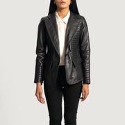 Women's Selina ブラック レザーテーラードブレザー レディース in Black Sheepskin Leather - Front Profile View &amp; Tailored Silhouette | Buy Online