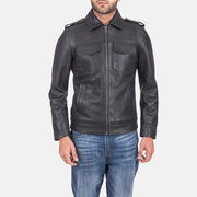 Sergeant ブラック レザージャケット メンズ in Black Calfskin Leather - Front Profile View &amp; Tailored Silhouette | Buy Online