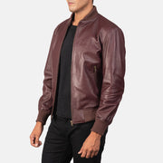 
Maroon Sheepskin Leather Bomber Jacket - 美しい肩のラインと裾の仕立てが際立つ背面ビュー