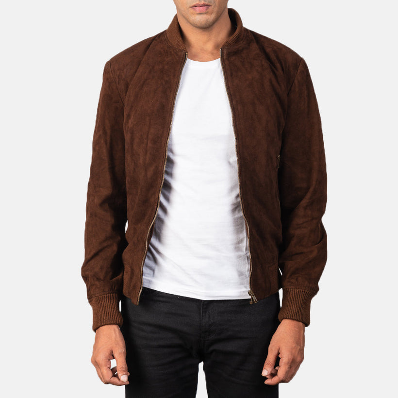 Shane モカ Suede レザーボンバージャケット メンズ