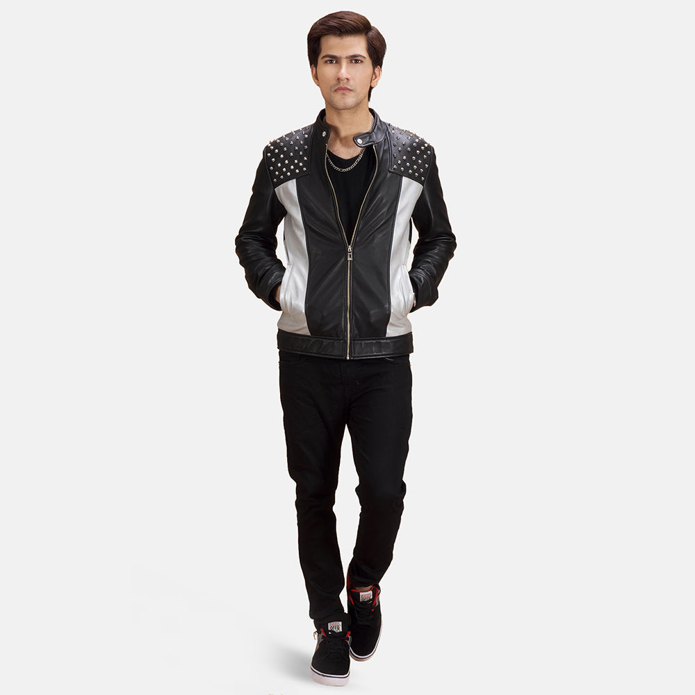 Shapron Studded レザーライダースジャケット メンズ - Lateral Side Profile View Showing Sleeve Cut &amp; Athletic Taper Fit