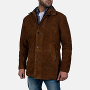 Men's Sheriff ブラウン スエードジャケット メンズ - Lateral Side Profile View Showing Sleeve Cut &amp; Athletic Taper Fit