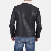 Men's Snow Cole ブラック レザージャケット メンズ - Lateral Side Profile View Showing Sleeve Cut &amp; Athletic Taper Fit