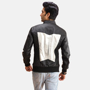 Spade Silver ブラック レザーボンバージャケット メンズ - Lateral Side Profile View Showing Sleeve Cut &amp; Athletic Taper Fit