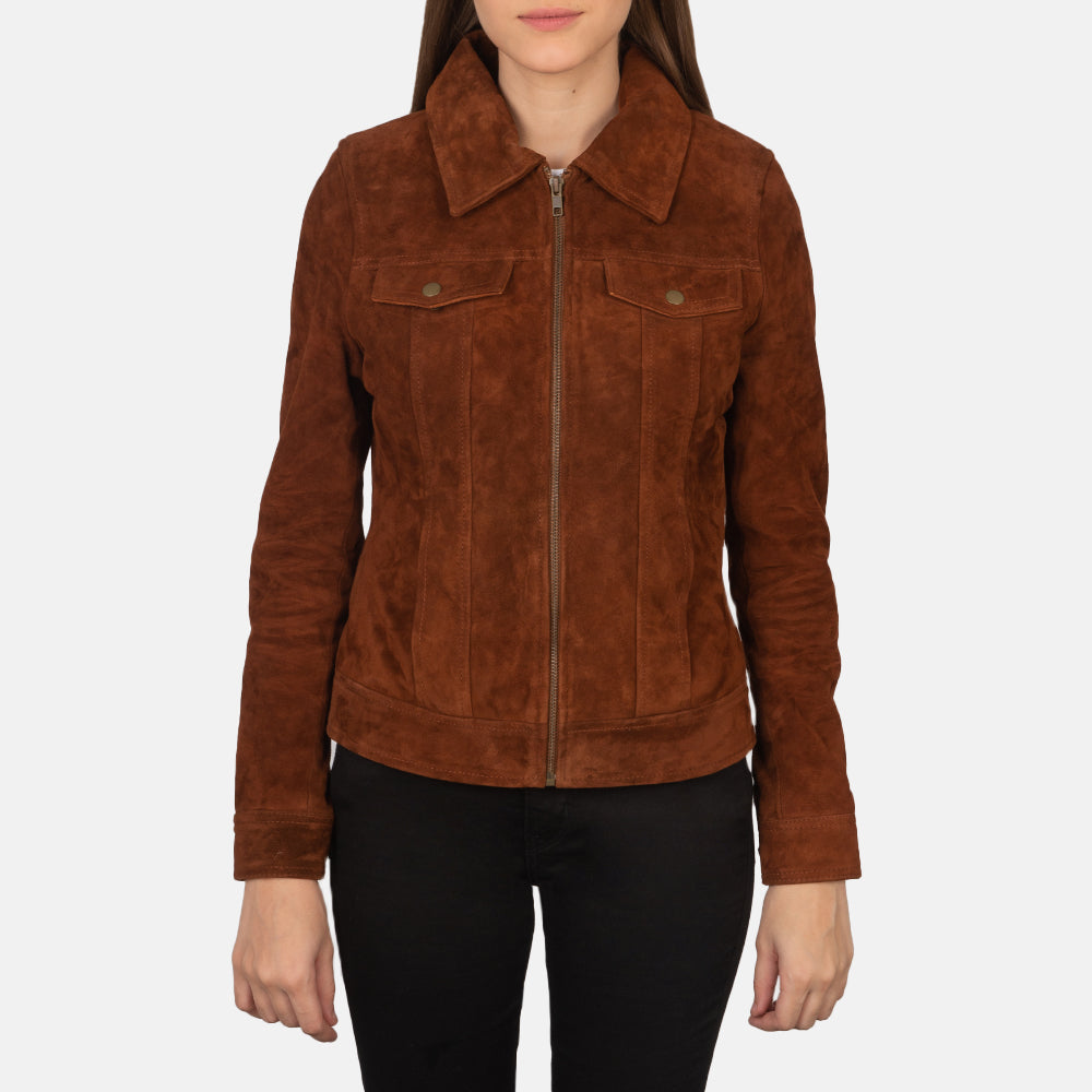 
Brown Goatskin suede Jacket - 美しい肩のラインと裾の仕立てが際立つ背面ビュー