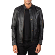 Men's Tea House ブラック レザーライダースジャケット メンズ in Black Sheepskin Leather - Front Profile View &amp; Tailored Silhouette | Buy Online