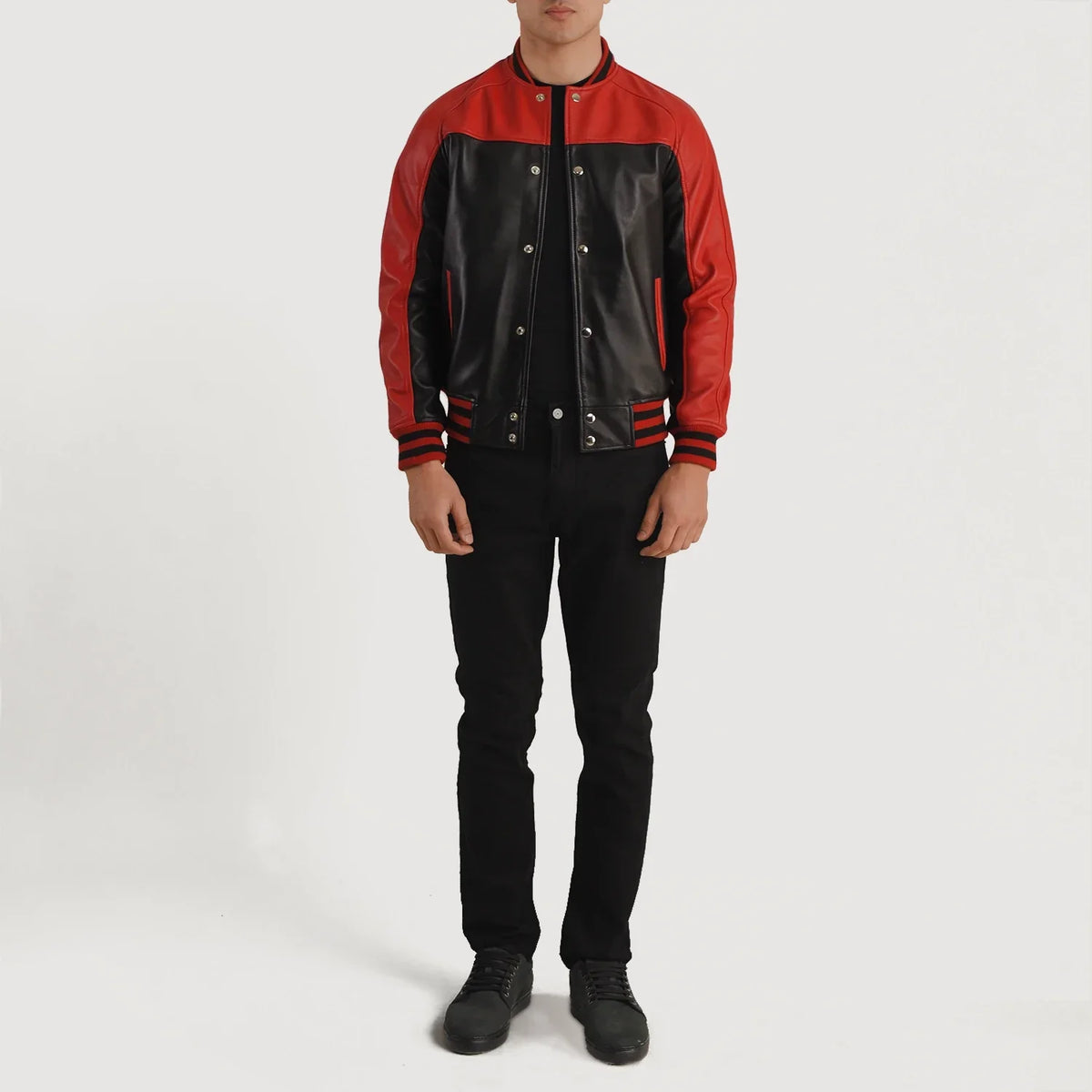 Terrance ブラック Varsity レザージャケット メンズ – alternate product view 5